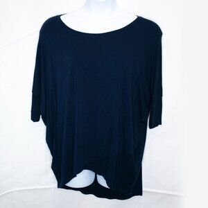 S Twelve Tulip Hem Knit Top Womens 1X Navy Blue Plus Soft Stretch Casual 0112X